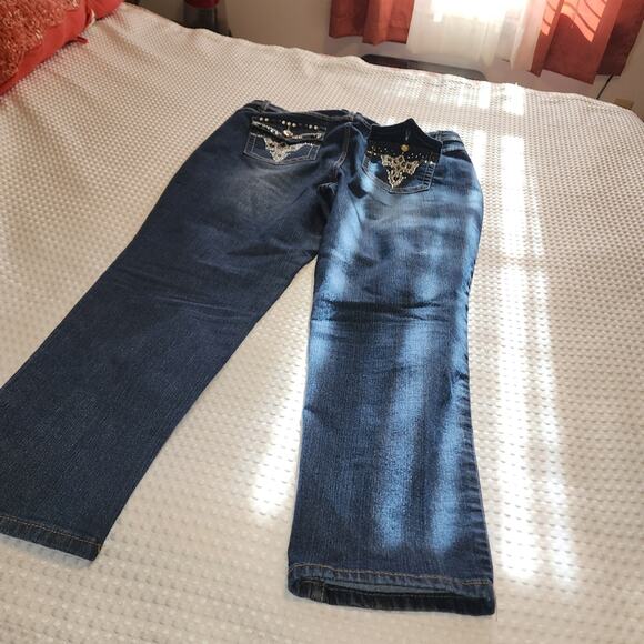 ONE 5 ONE EUC WOMEN'S SIZE 16 ORNATE DENIM BLUE JEANS - Picture 7 of 12